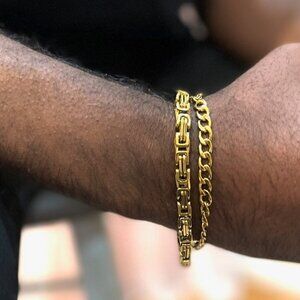 MEN'S Stainless Steel - Boss Man Chain Bracelet Set - Yellow Gold